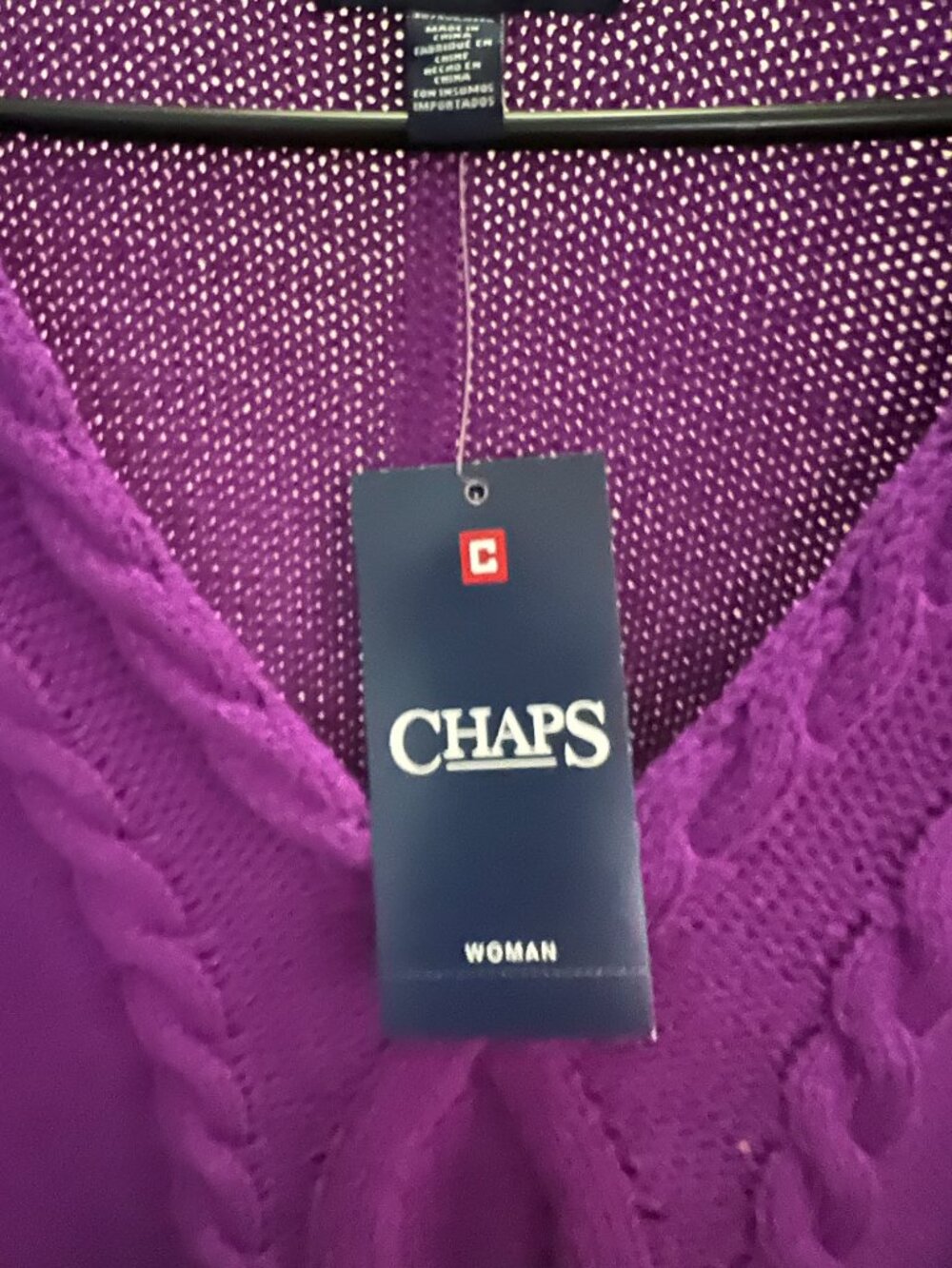 Chaps Women's V-Neck Cable Knit Purple Pullover Sweater W 3X NWT - Picture 3 of 4